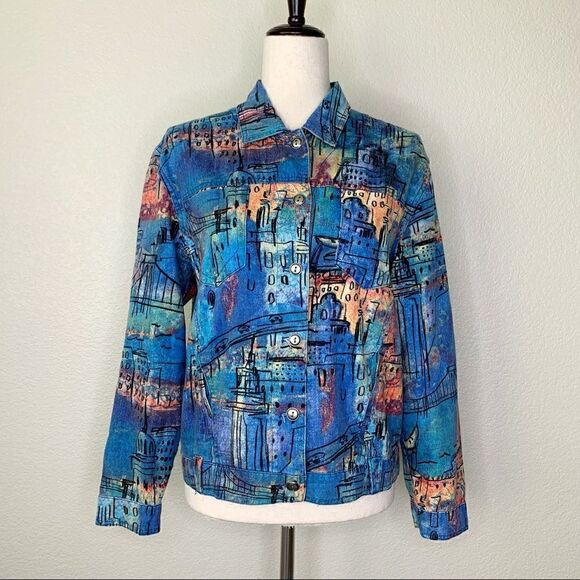 Chico’s Linen Cotton Blend Abstract City Jacket Shacket - Picture 1 of 13